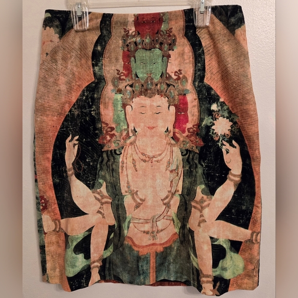 Vivienne Tam Dresses & Skirts - Vivienne Tam Vintage 90s Cotton Velvet Buddha Asian Midi Skirt